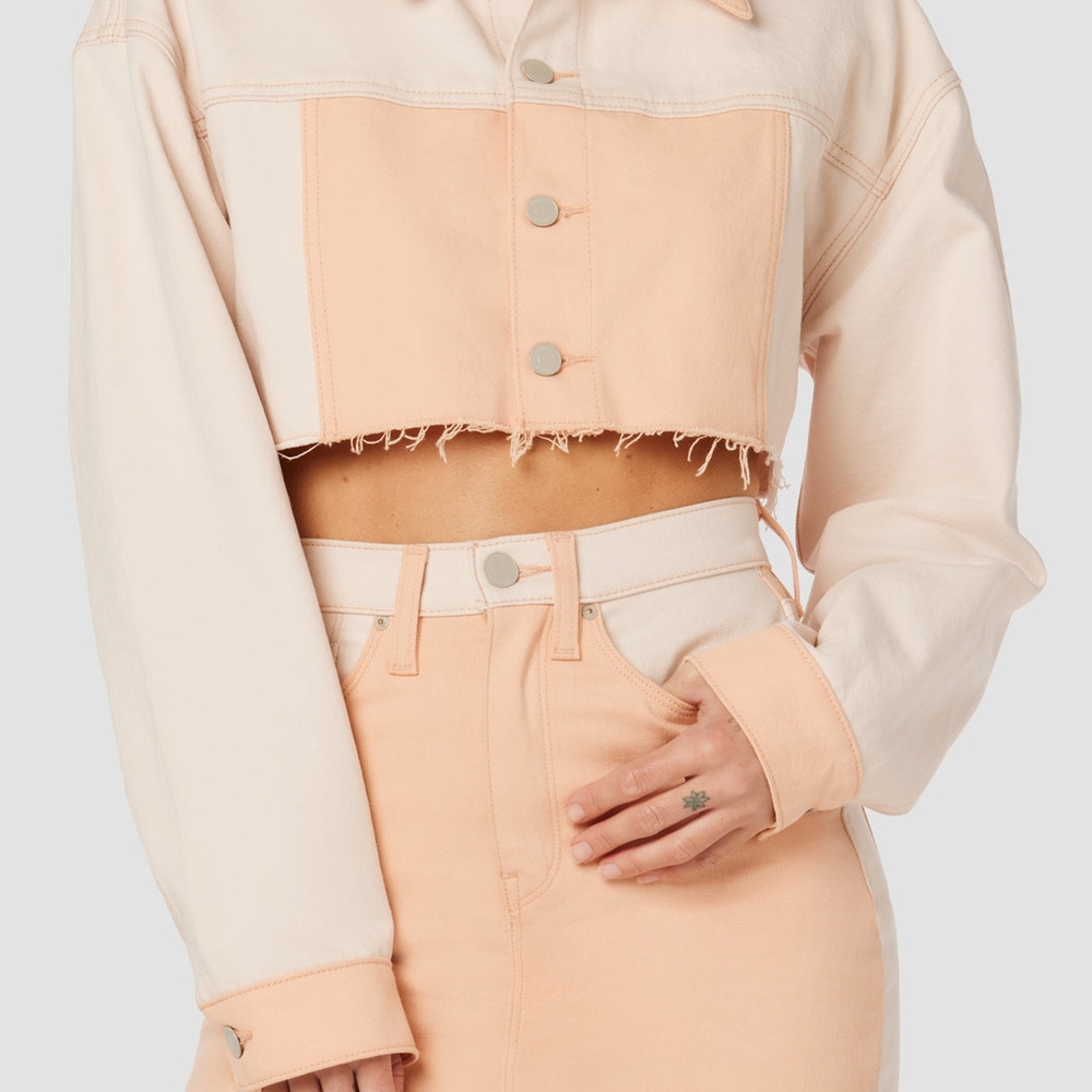 Hudson Jeans Orange and Cream Cropped Jean Jacket